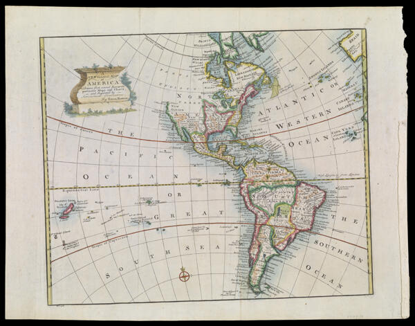 A New General Map of America Drawn from several Accurate particular Maps and Charts and Regulated by Astronomical Observations, by Eman. Bowen.