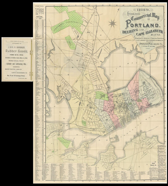 1889. Indexed Commercial Map of Portland, Deering and Cape Elizabeth Maine.