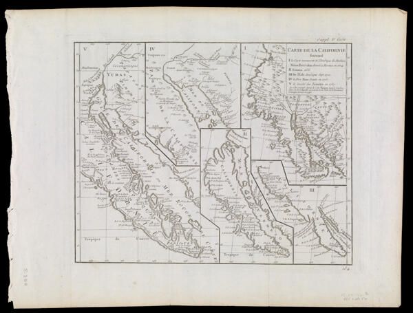 Carte de la Californie Suivant I. la Carte manuscrite de l'Am‚rique de Mathieu N‚ron Pecci olen dresses ... Florence en 1604, II. Sanson 1656, III. De l'Isle Am‚rique Sept. 1700, IV. le Pere Kino Jesuite en 1705, V. la Soci‚t‚ des J‚suites en 1767