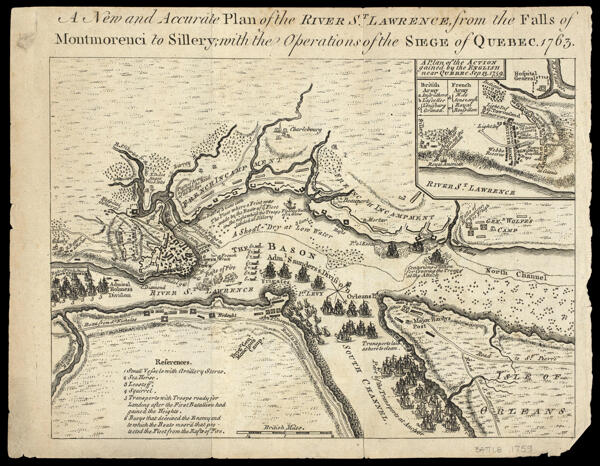 A New and Accurate Plan of the River St. Laurence, from the falls of Montmorenci to Sillery; with the Operations of the Siege of Quebec. 1763