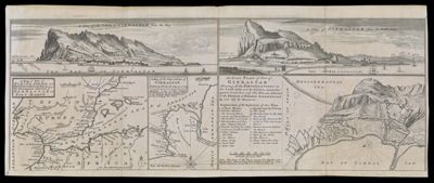 A view of the town of Gibraltar from the bay; A view of Gibraltar from the north west a map of part of Europe, Africa and Mediterranean Sea showing the advantageous situation of Gibraltar and Port Mahon; A map of the city and bay of Gibraltar; An exact plan of Gibraltar shewing all the fortifications on the land-side and the enemies approches against it in ye year 1745