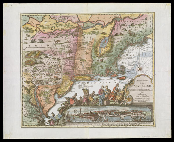 Recens Edita totius Novi Belgii in America Septentrionali siti delineatio cura et sumtibus Matthaei Seutteri, Sac. Caes. Maj. Geographi, August. Vind.