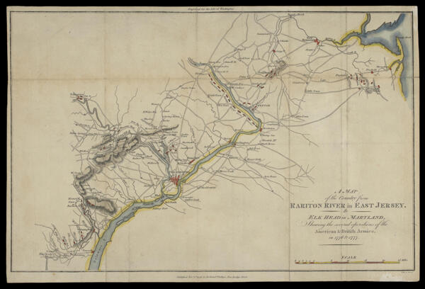 A Map of the Country from Rariton River in East Jersey, to Elk Head in Maryland, Shewing the several operations of the American & British Armies, in 1776 & 1777.