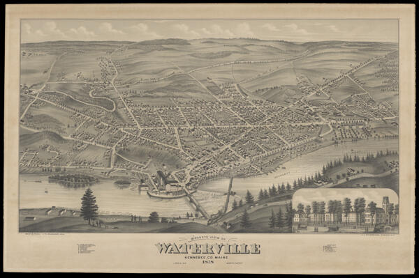 Bird's Eye View of Waterville Kennebec, Co. Maine. 1878 Looking North West.