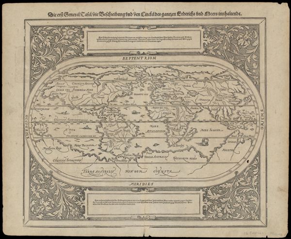 Die erst General Tafel die Beschreibung und Den Circkel des gantzen Erdtrichs und Meers innhaltende.