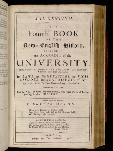 Sal Gentium. The Fourth Book of the New-English History. Containing an account of the University.