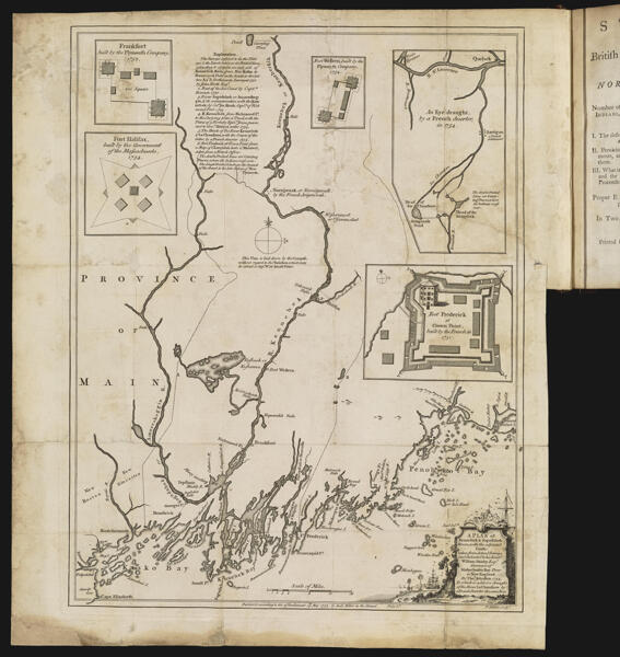 A Plan of Kennebek & Sagadahok River, with the adjacent Coasts: taken from Actual Surveys, and dedicated to his Excely. William Shirley Esqr. Governor of Massachusets Bay Prov: in New England. By Thos: Johnston 1754. To which is added a draught of the River La Chaudiere by French Deserter the same year