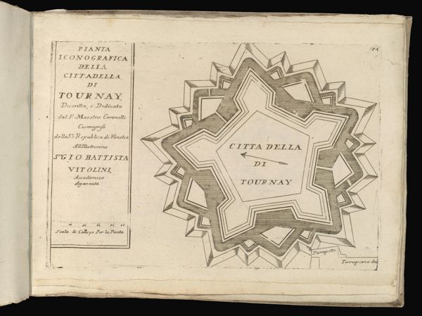 Pianta Iconografica della Citadella, di Tournay, Descritta e Dedicata dal P. Maestro Coronelli Cosmografo della SS Republica di Venetia All Illustrissimo SreGio Battista Vitolini, Accademico Arganauta