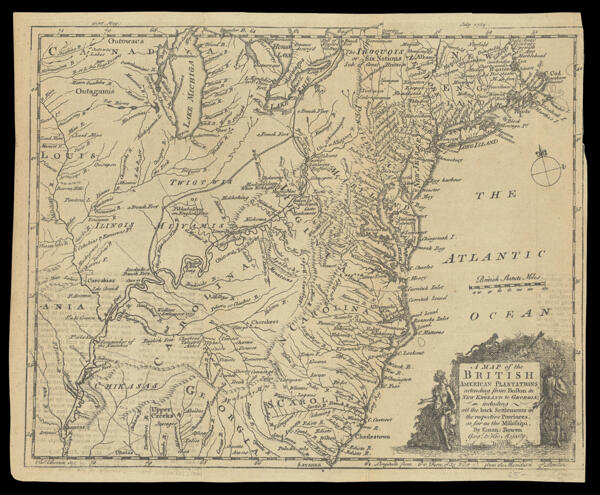 A map of the British American plantations, extending from Boston in New England to Georgia : including all the back settlements in the respective provinces, as far as the Mississipi.