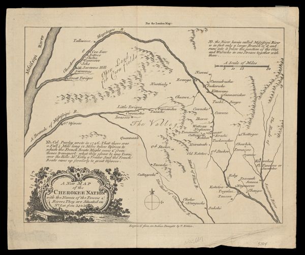 A New Map of the Cherokee Nation with the names of the towns & rivers they are situated on no. lat. from 34 to 36.