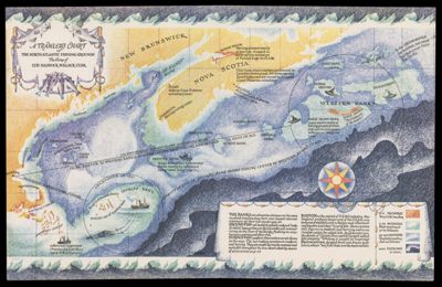 A Trawler's chart of the North Atlantic fishing grounds home of cod, haddock, pollack, cusk