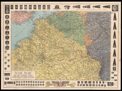 War map of the Western Front specially indicating scenes where American troops are engaged