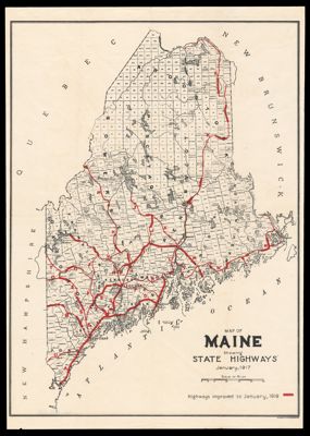 Map of Maine showing state highways January, 1917