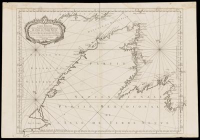 Carte reduite de la partie septentrionale de l'isle de Terre Neuve, Dressee au depot des cartes et plans de la marine par ordre de M. le duc de Choiseul, colonel general des suisses et grisons Ministre de la guerre et de la marine