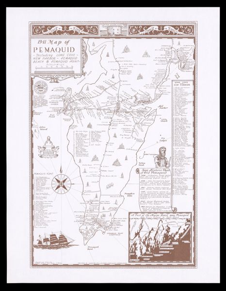 1941 Map of Pemaquid, including Long Cove, New Harbor, Pemaquid Beach and Pemaquid Point