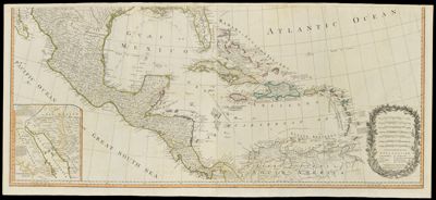A New Map of North America, with the West India Islands. Divided according to the preliminary Articles of Peace, signed at Versailles, 20, Jan. 1783. wherein are particularly distinguished the United States, and the several provinces, governments & ca. which compose the British Dominions, laid down according to the latest surveys, and corrected from the original materials, of Governor Pownall, Member of Parliament