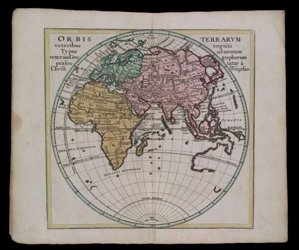 Orbis terrarum veteribus cogniti typus ad mentem veterum geographorum praesentatur à Christ. Weigelio.