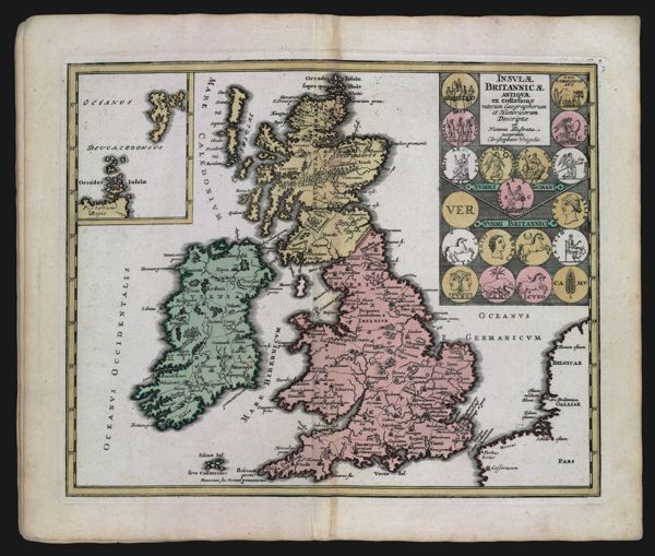 Insulae Britannicae antiquae ex colloatione veterum geographorum et historicorum descriptae et Nummis illustratae accurante Christophero Weigelio.