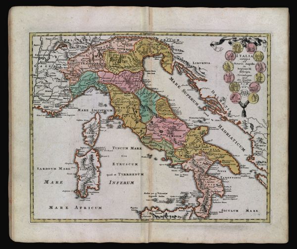 Italia antiqua ab Octavio Augusto in regiones XI. descripta Norimbergae apud Chri. Weigelium. cum privilegio S. C. M.