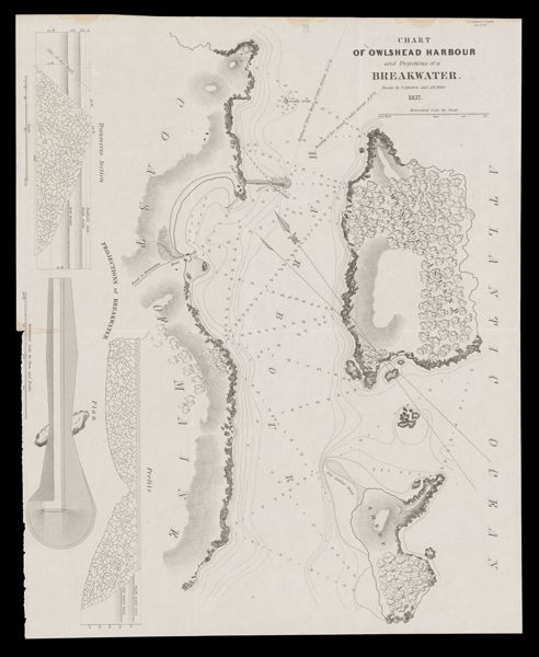 Chart of Owlshead Harbour and projections of a breakwater