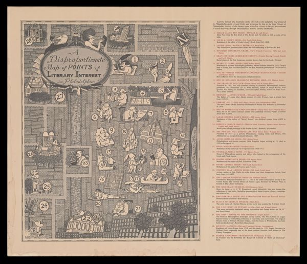 A disproportionate map of points of literary interest in Philadelphia