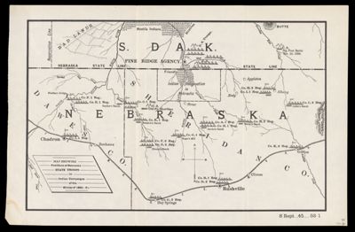 Map showing positions of Nebraska state troops in Indian campaigns of Winter of 1890-91.