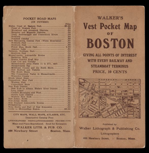 New Map of Boston giving all points of interest; with every Railway & Steamboat Terminus, Prominent Hotels, Theaters & Public Buildings