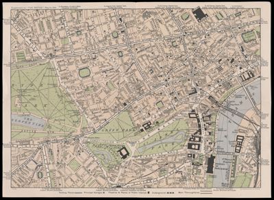 The Motor parking place map of West-End of London : showing parking places, principal garages, theatres and places of public interest