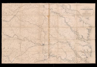 Part of the map of the military department of S.E. Virginia and Fort Monroe showing the approaches to Richmond and Petersburg compiled in the Bureau of Topographical Engineers of the War Department