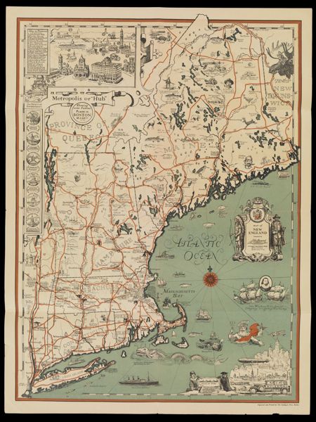 Map of New England with chief auto-routes