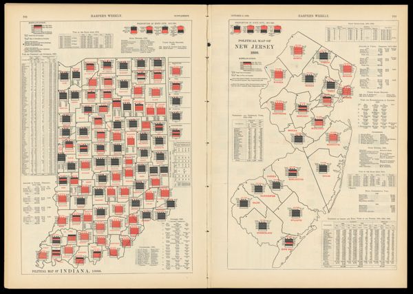 Political Map of Indiana, 1888. - Poltical Map of New Jersey, 1888.