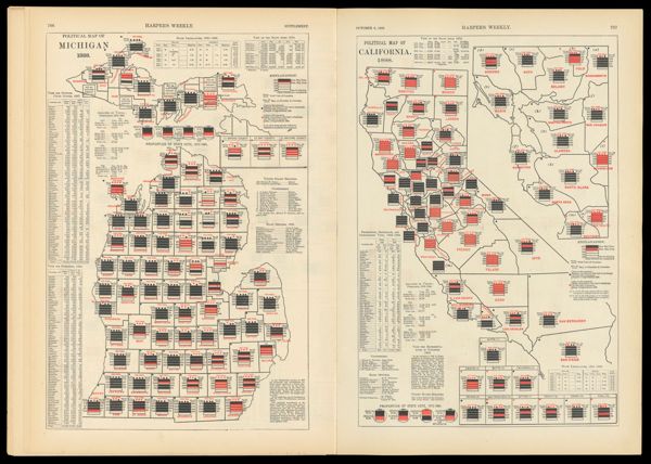 Political Map of Michigan, 1888. - Political Map of California, 1888.