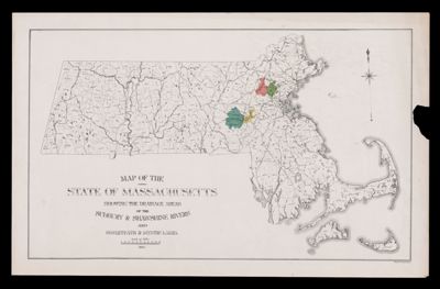 Map of the State of Massachusetts showing the drainage areas of the Sudbury and Shawshine Rivers and Cochituate and Mystic Lakes