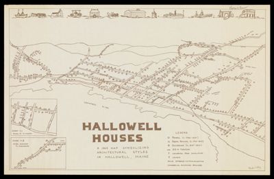 Hallowell Houses : a 1968 map symbolizing architectural styles in Hallowell, Maine