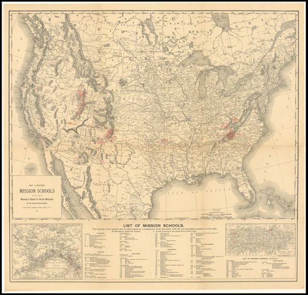 Map Locating Mission Schools under the care of Woman's Board of Home Missions of the Presbyterian Church