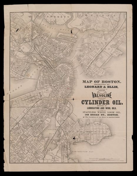 Map of Boston presented by Leonard & Ellis, manufacturers of Valvoline Cylinder Oil