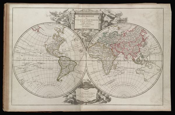 Mappemonde ou description du globe terrestre, dressée sur les mémoires les plus nouveaux, et assujettie aux observations astronomiques, par le Sr. Robert de Vaugondy fils.