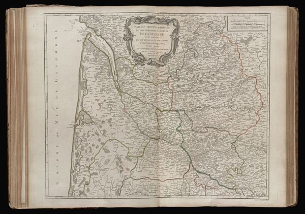 Partie Septentrionale du gouvernement Général de la Guienne ou se trouvent le Bourdelois, le Perigord, l'Agenois, le Bazadois, et une partie Du condomois et de la Lomagne. Par le Sr. Robert. Geographe ordinaire du Roi. Avec privilege 1752