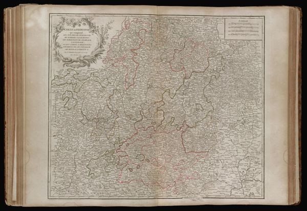 Cercle de Franconie qui comprend les evêchés de Wurtzbourg, de Bamberg et d'Aichstet; les Marquisats de Culmbach et d'Anspach; et les comtés d'Henneberg, d'Hohenlohe, de Vertheim, de Reinech, d'Erpach &c. Par le Sr. Robert Géographe ord. du Roy. Avec privilege 1752