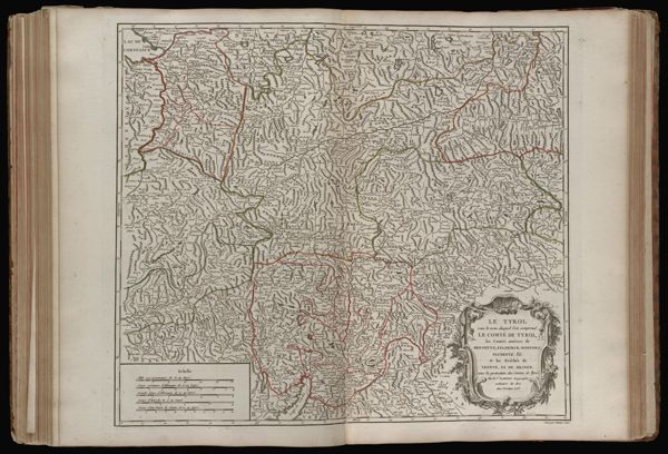 Le Tyrol sous le nom duquel l'on comprend le comté de Tyrol, les comtés annèxes de Bregentz, Feldkirck, Monfort, Pludentz, &c. et les Evéchés de Trente, et de Brixen, sous la protection des comtes de Tyrol. Par le Sr. Robert Geographe ordinaire du Roi. Avec Privilege 1753.