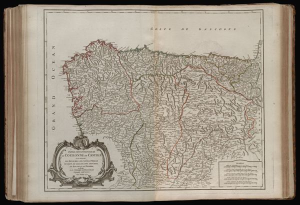 Partie septentrionale de la Couronne de Castille où se trouvent les Royaumes de Castille Vieille de Leon, de Gallice, des Asturies, la Biscaye et La Navarre, en partie. Par le Sr. Robert de Vaugondy fils Géographe ordin. du Roi. Avec privilege 1752.