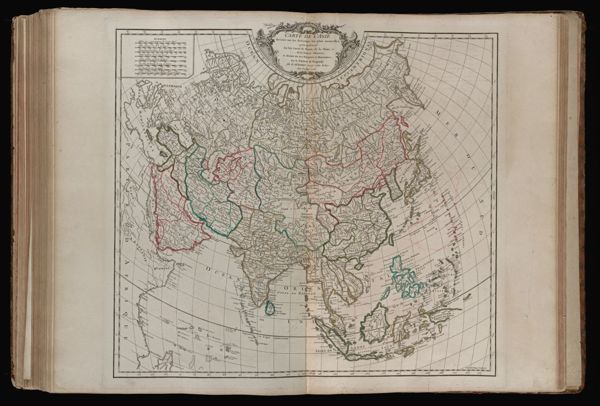 Carte de l'Asie dressée sur les relations les plus nouvelles, principalement sur les cartes de Russie, de la Chine, et de la Tatarie Chinoise; et divisée en ses empires et royaumes, par le Sr. Robert de Vaugondy, fils de Mr. Robert Géogr. ordin. du Roy. Avec Privilege. 1750.