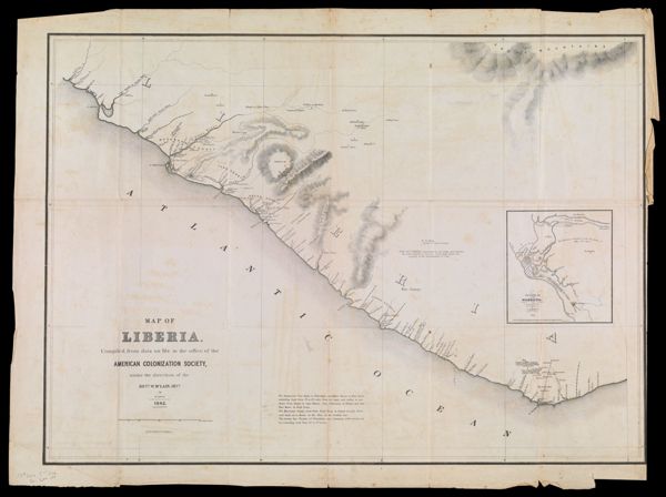 Map of Liberia. Compiled, from data on file in the office of the American Colonization Society, under the direction of the Revd. W. McLain, Secy. by R. Coyle