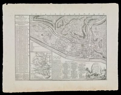 Nouveau plan topographique de la ville de Lyon avec un precis historique sur cette ville et une notice sur ce quelle contient de remarquable annee 1816 grave par Josephine Decomberousse.