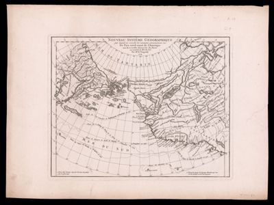 Nouveau systeme geographique par lequel on concilie les anciennes connoissances sur le pays nord-ouest de l'Amerique avec les nouvelles decouvertes de Russes au nord de la mer du sud par Mr. de Vaugondy, 1774.