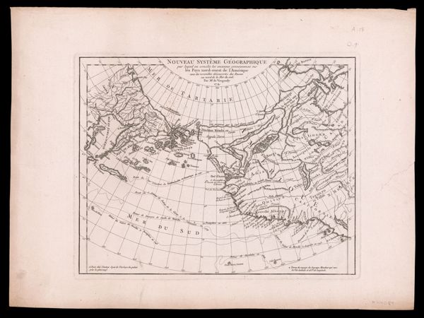 Nouveau systeme geographique par lequel on concilie les anciennes connoissances sur le pays nord-ouest de l'Amerique avec les nouvelles decouvertes de Russes au nord de la mer du sud par Mr. de Vaugondy, 1774.