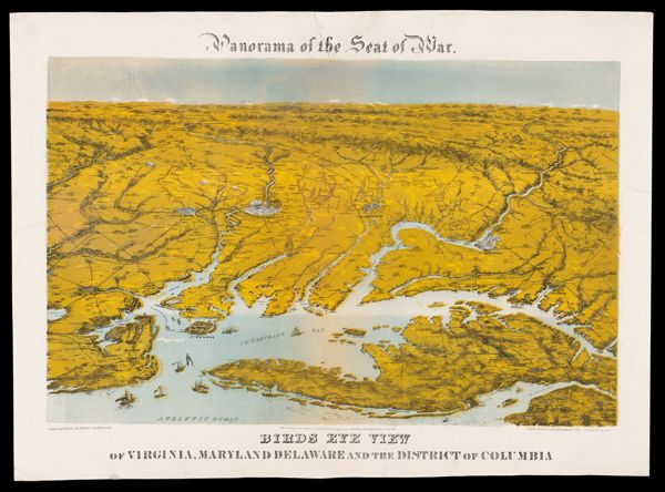 Panorama of the seat of war : birds eye view of Virginia, Maryland, Delaware and the District of Columbia