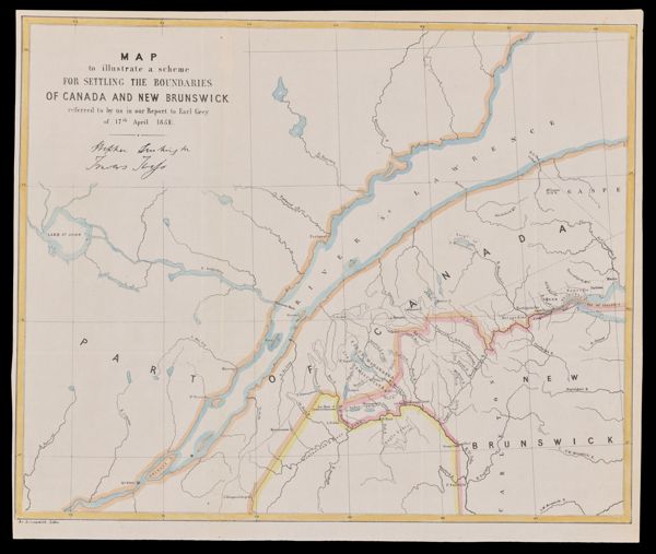 Map to illustrate a scheme for settling the boundaries of Canada and New Brunswick referred to us in our report to Earl Grey of 17th April 1851.