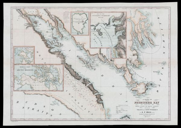 A chart of Frobisher Bay and part of the West Coast of Davis Strait showing the track and discoveries of C.F. Hall on his Franklin research expedition during the years 1860-61-62.