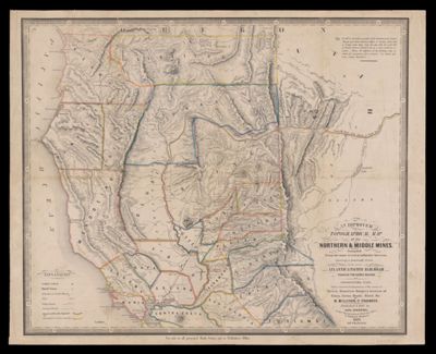 An improved topographical map of the northern & middle mines [of California] : compiled from the most recent & authentic surveys showing a practicable route for the great Atlantic & Pacific rail-road, through the Sierra Nevada at Fredonyers Pass ...